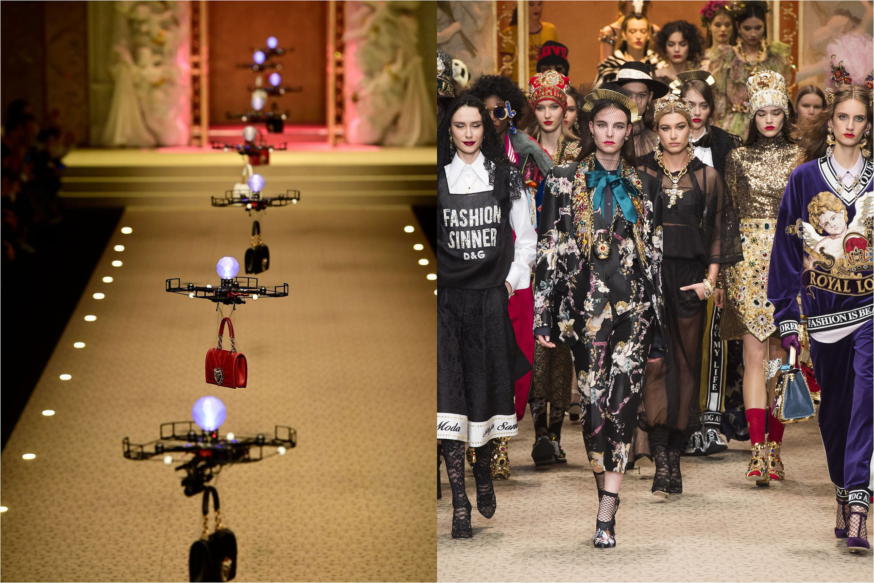 Dolce&Gabbana,fashion show, fall winter, 2018, milan, fashion week, drones, runway, models, trends, style, D&G